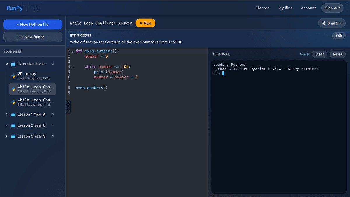 Run Python online in the browser, IDE for UK secondary schools