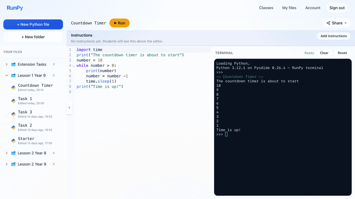 Run Python online in the browser, IDE for UK secondary schools