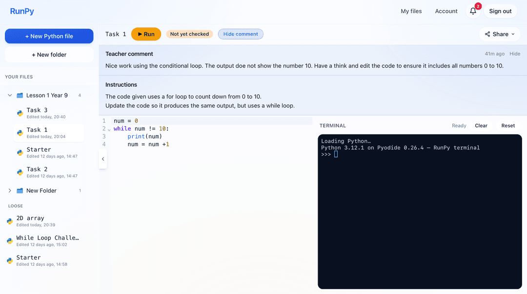 Run Python online in the browser, IDE for UK secondary schools